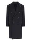 Tagliatore Black Double-breasted Coat With Four Pockets In Blue