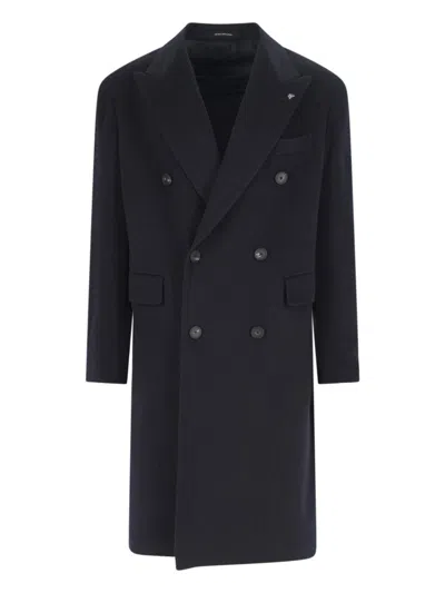 TAGLIATORE NAVY CASHMERE DOUBLE-BREASTED COAT WITH NOTCHED LAPEL