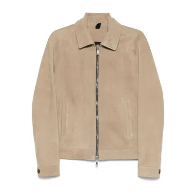 Tagliatore Neutral Leather Jackets In Sand