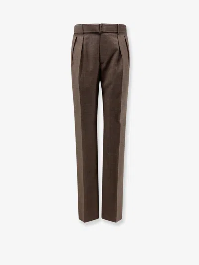Tagliatore Nevil Virgin Wool Trousers With Belt In Brown