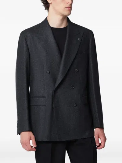 Tagliatore Anthracite Grey Double-breasted Jacket In Wool And Cashmere In Black