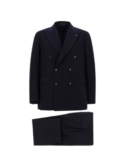 Tagliatore Virgin Wool Double-breasted Coat In Black