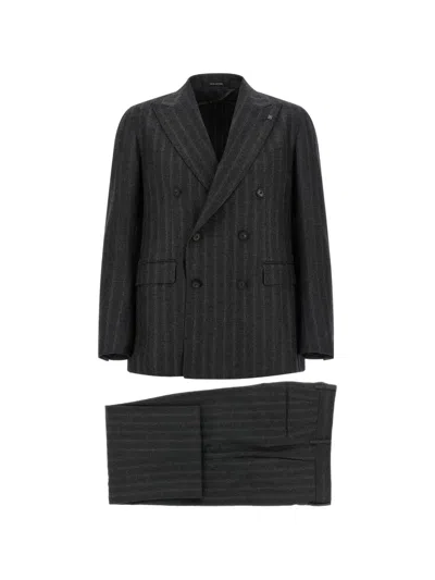 Tagliatore New York Pinstripe Double-breasted Suit In Grey