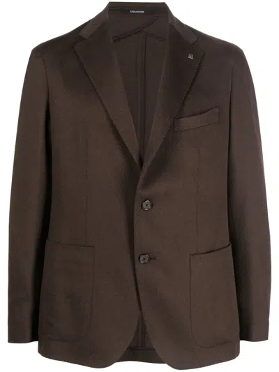 Tagliatore Nocthed-collar Single-breasted Blazer In Brown