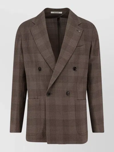 Tagliatore Norman Stretch Virgin Wool Double Breasted Blazer In Brown