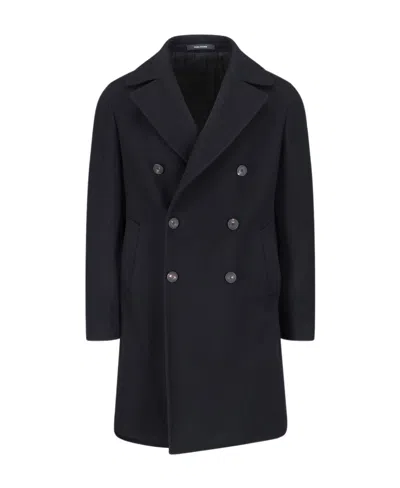 Tagliatore Notched-lapels Double-breasted Coat In Black