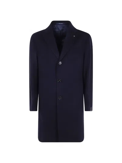 Tagliatore Notched-lapels Single-breasted Coat In Blue