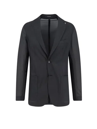 Tagliatore Nylon Blend Blazer Notch Lapel Pockets In Gray