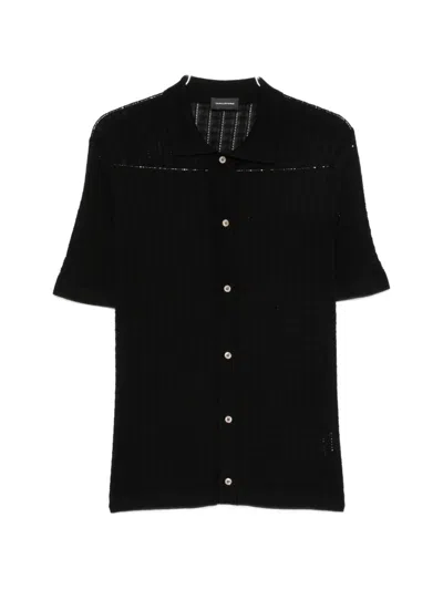 Tagliatore Oliver Open-knit Short-sleeve Shirt In Black