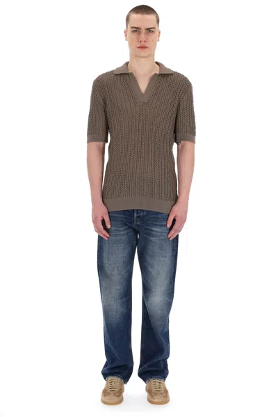Tagliatore Open Collar Knitted Cotton Polo In Transparent