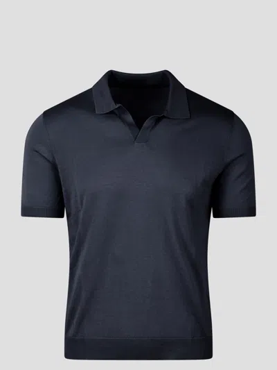 Tagliatore Open Collar Knitted Polo Shirt In Black