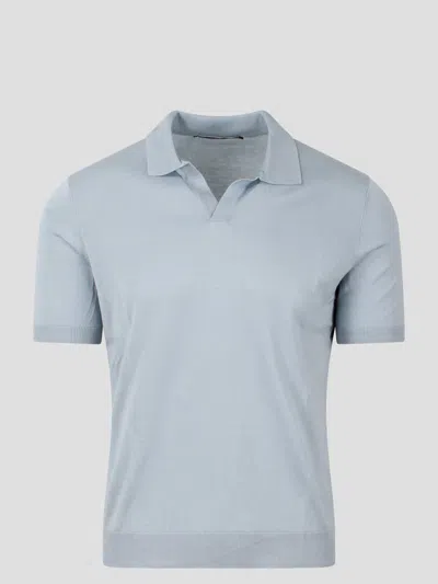 TAGLIATORE OPEN COLLAR KNITTED POLO SHIRT