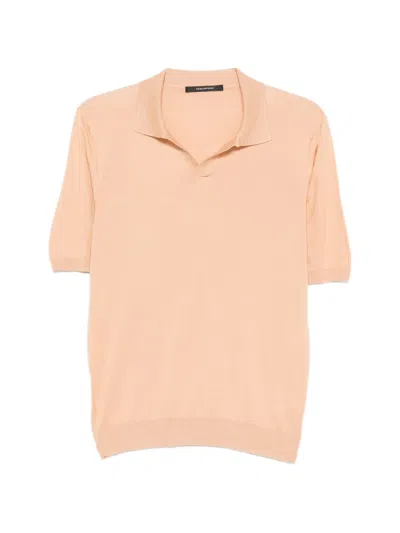 Tagliatore Keith Polo Shirt Ribbed Collar Cuffs In Pink
