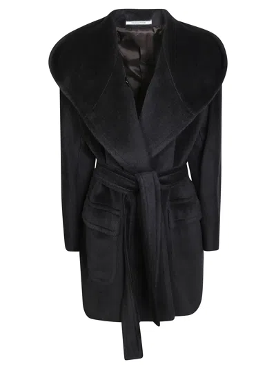 Tagliatore Oversized Collar Belted Hooded Coat In Black