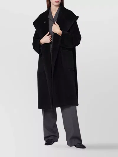 Tagliatore Oversized Hooded Long Coat Belted In Black