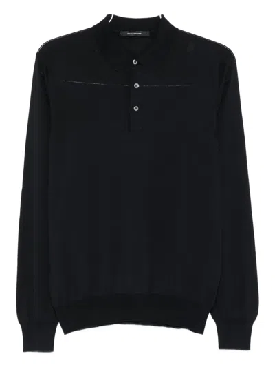 Tagliatore Pablo Long-sleeve Polo Shirt In Blue