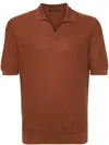 Tagliatore Cotton Polo Shirt In Stockinette Stitch In Brown