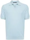 Tagliatore Textured Knit Polo Shirt With Classic Collar In Blue