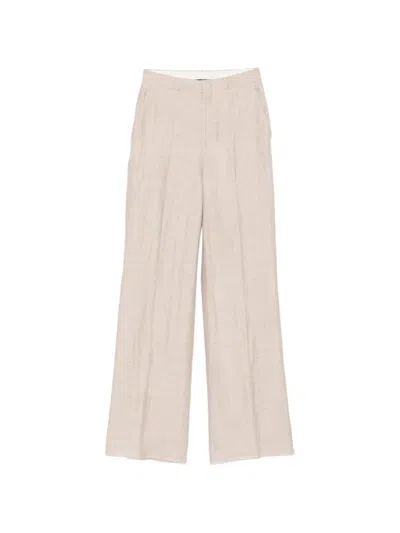Tagliatore Linen Trousers High Waist Wide Leg In Brown