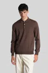 Tagliatore Long Sleeve Wool Polo Sweater With Collar In Brown
