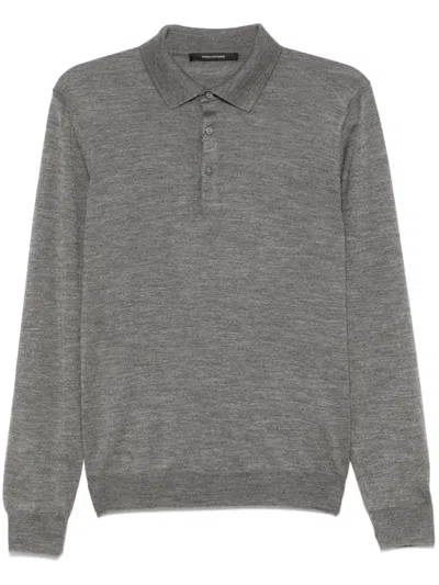 Tagliatore Fine-knit Polo Shirt In Gray