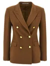 Tagliatore Double-breasted Peak-lapel Blazer In Brown