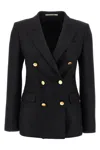 Tagliatore Double-breasted Wool Jacket With Peak Lapels In Black
