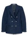 Tagliatore Double-breasted Structured Shoulder Jacket With Button Detailing In Blue