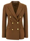 Tagliatore Double-breasted Peak-lapel Blazer In Brown