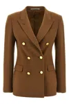 Tagliatore Double-breasted Peak-lapel Blazer In Brown