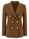 Tagliatore Double-breasted Peak-lapel Blazer In Brown