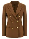 Tagliatore Double-breasted Peak-lapel Blazer In Brown