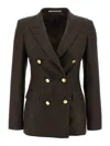 Tagliatore Double-breasted Peak Lapel Blazer In Brown