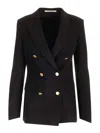 Tagliatore Double-breasted Wool Jacket Peak Lapels In Black