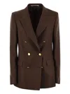 Tagliatore Parigi Double-breasted Linen Jacket In Brown