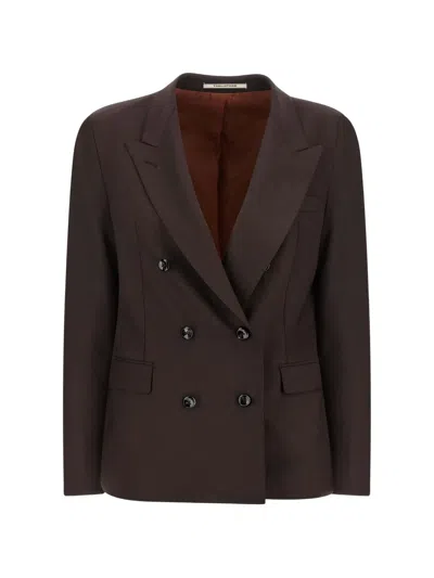 Tagliatore Linen Blend Double Breasted Tailored Jacket In Brown