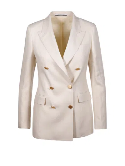 Tagliatore Natural Double-breasted Cashmere Jacket In White