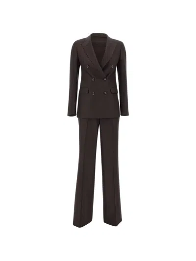 Tagliatore Parigi Double-breasted Wide-leg Suit In Brown