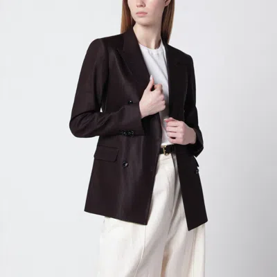 Tagliatore Parigi Double-breasted Blazer In Brown Linen Blend In Black