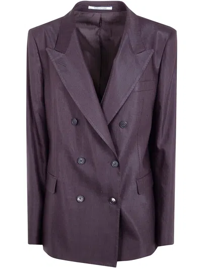 Tagliatore Parigi Doublebreasted Blazer In Brown Linen Blend In Purple