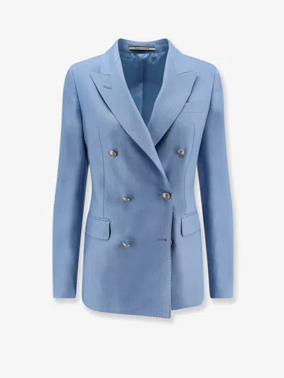 Tagliatore Parigi Double-breasted Linen Blazer In Blue