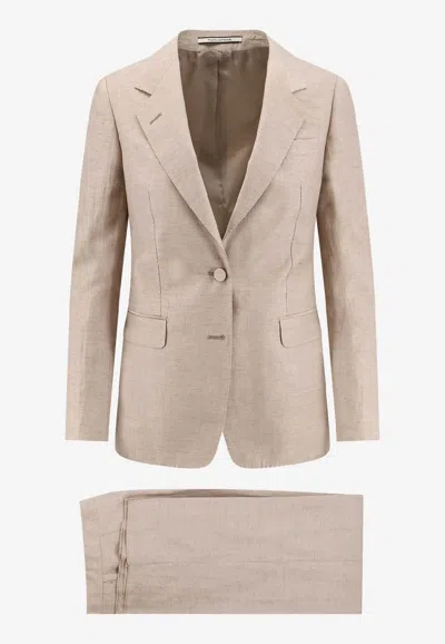 Tagliatore Parigi Double-breasted Linen Blend Blazer In Neutral