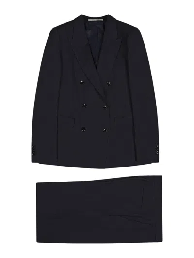 Tagliatore Parigi Double-breasted Virgin Wool-blend Suit In Black