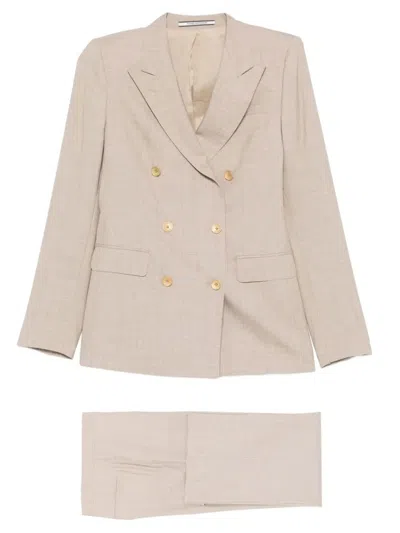Tagliatore Parigi Double-breasted Wool Blend Suit In Neutral