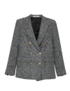 Tagliatore Tailored Double-breasted Jacket With Textured Plaid Pattern In Gray