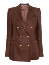 Tagliatore Double-breasted Brown Jacket In Linen Women In Brown