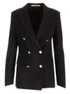 Tagliatore Double-breasted Wool Jacket Peak Lapels In Black