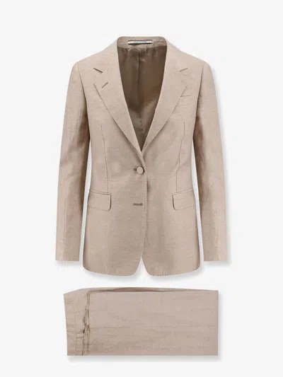 Tagliatore Parigi Linen And Cotton Suit In Sand