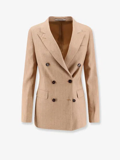 Tagliatore Parigi Linen And Viscose Blazer In Brown