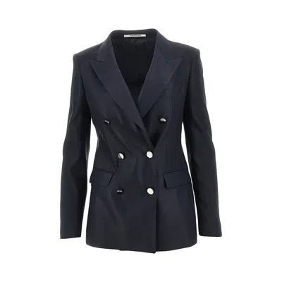 Tagliatore 'parigi' Linen-blend Double-breasted Jacket In Blue